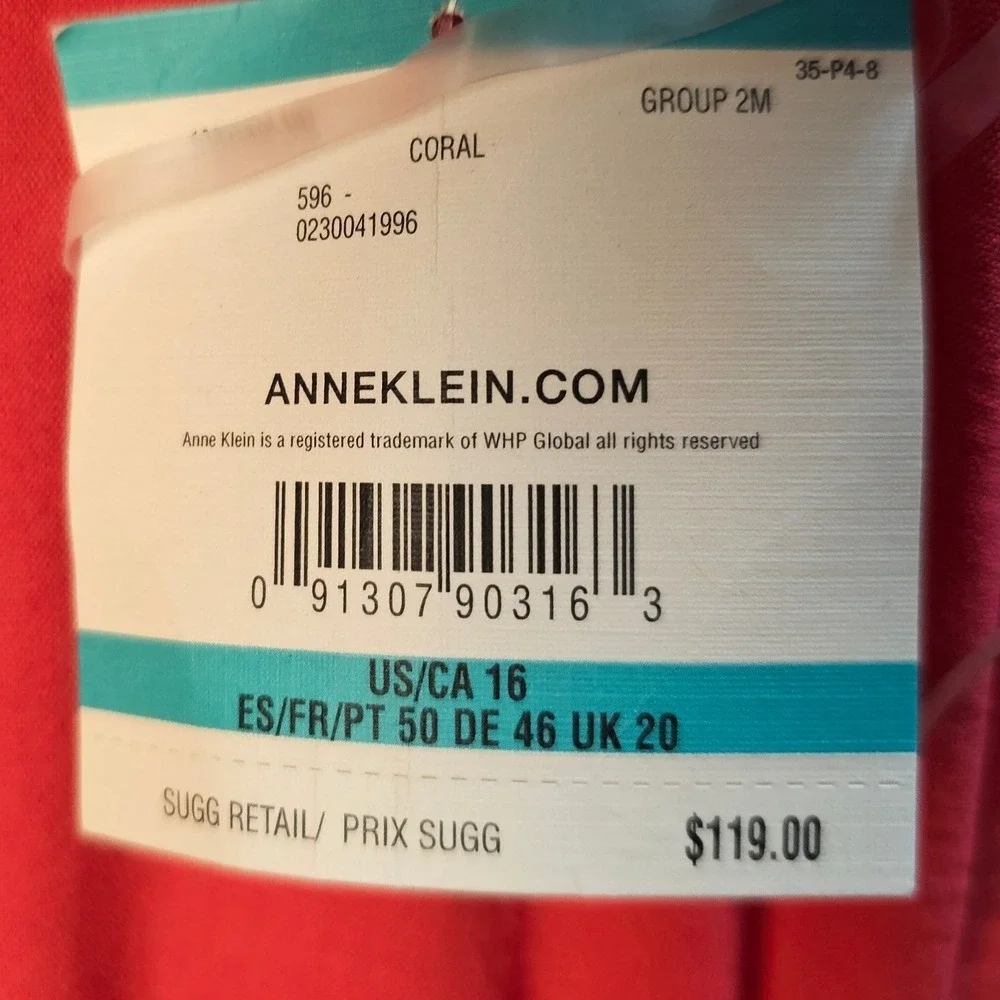 Anne Klein Coral Pink Sleeveless Split Neck Drawstring Waist Midi Dress 16 NEW - Picture 5 of 12